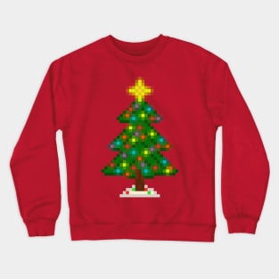 Pixel Christmas Tree with Glowing Lights (Red) Crewneck Sweatshirt